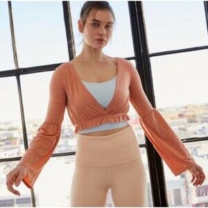 NWT Free People Brushed Apricot Bell Sleeve Crop Top Women's Sz M Boho Feather‎